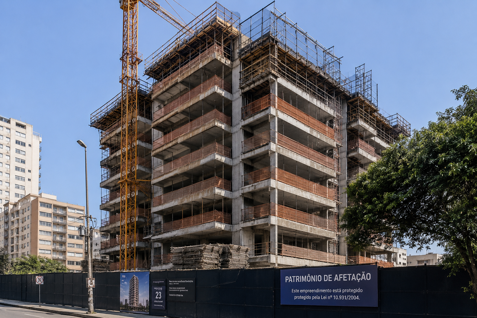 Edifício em construção, simbolizando um empreendimento imobiliário com o Patrimônio de Afetação
