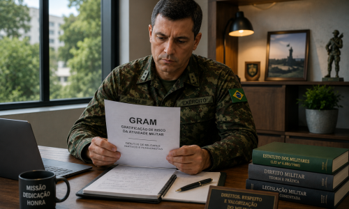 Militar em uniforme, representando a Gratificação de Risco da Atividade Militar (GRAM) e os direitos de militares inativos e pensionistas.